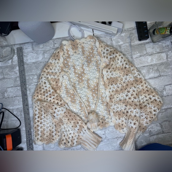 Cream and Tan Women's Shrug Sweater - Picture 3 of 4